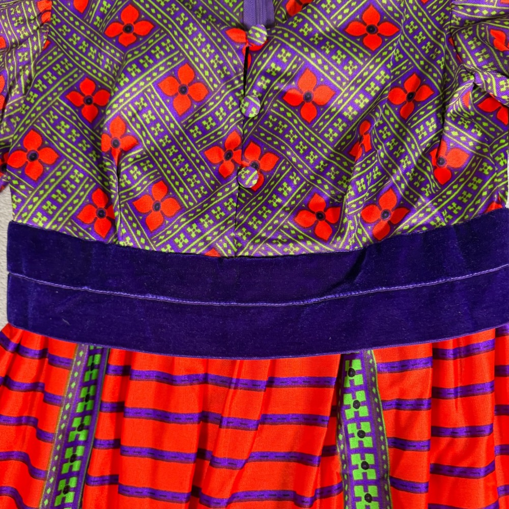 Vintage Eyeful Maxi Dress Psychedelic Floral Geometric Orange Purple ILGWU 8 - Picture 8 of 8